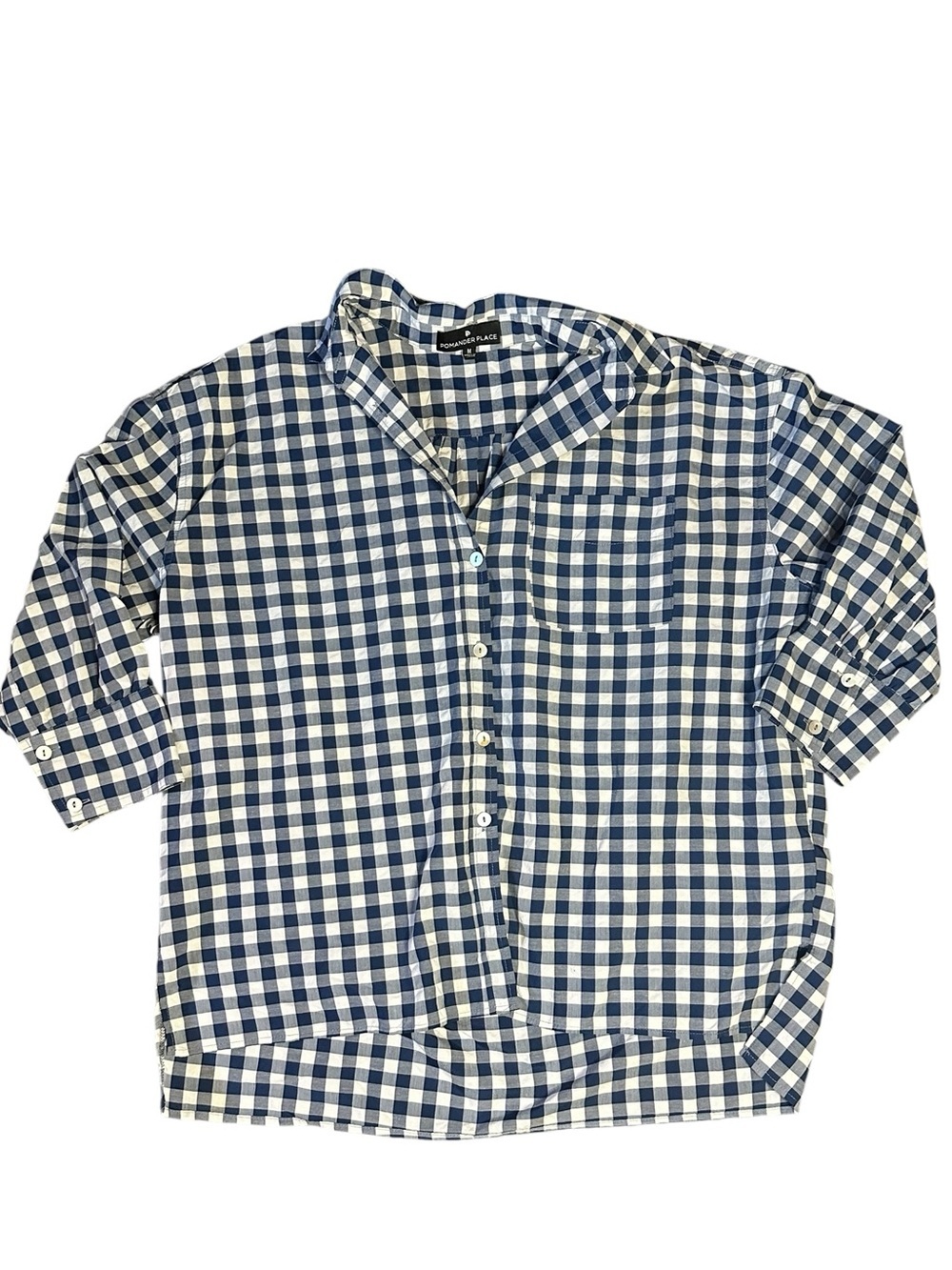 Pomander Place Checked Button-Front Shirt - Navy & White - M